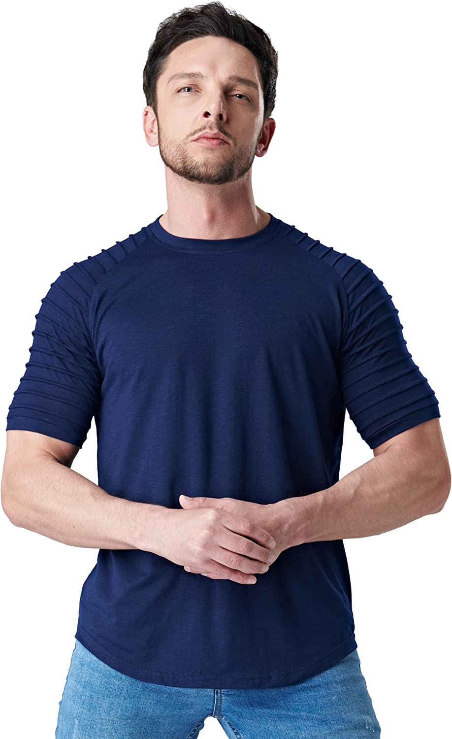Liberty Imports 3-Pack Men's Pleated Sleeve Muscle Workout T Shirts - Image 2